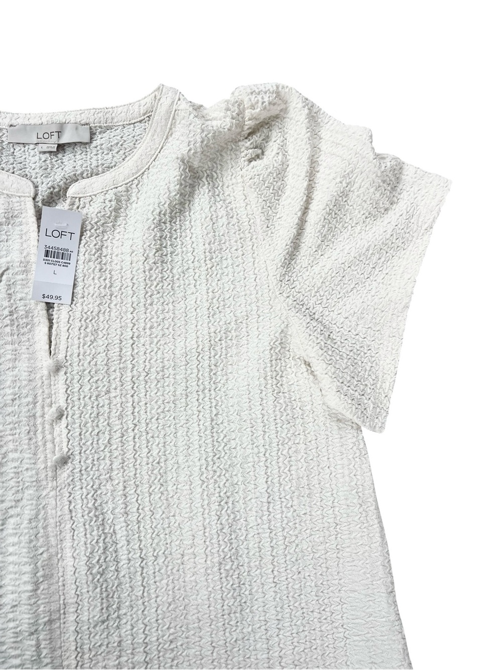 LOFT White Textured Short Sleeve Blouse with Button Placket - Picture 4 of 4